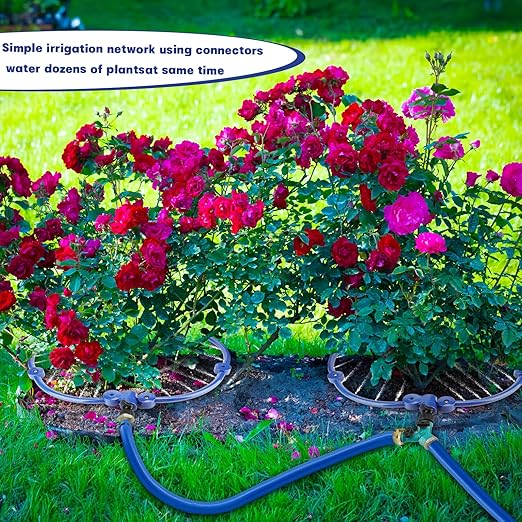 2Pcs 360° Tree Water System Tree Watering Ring 13 Inch Circle Sprinkler and Irrigation System Targeted Water with Y Hose Splitter for New Tree Outdoor Plants Raised Garden Beds Shrubs (Blue Small)