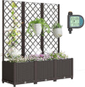 Outsunny 3PCS Plastic Planter Box with Trellis Self-Watering Raised Garden Bed with Trellis and Automatic Watering Timer Kit Outdoor Raised Planter with Drainage Holes Plugs and Water Reservoir