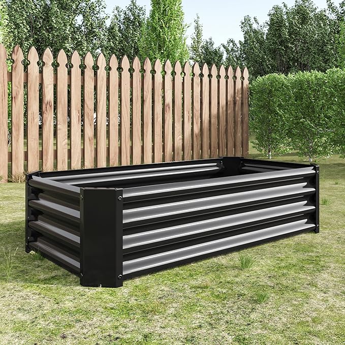 4'x2'x1' Metal Raised Garden Bed | Heavy-Duty Galvanized Steel Planter Box for Flowers Vegetables Herbs &amp Plants | 7 Cubic Feet Soil Capacity | Quick Assembly for Outdoor Gardening (Black)