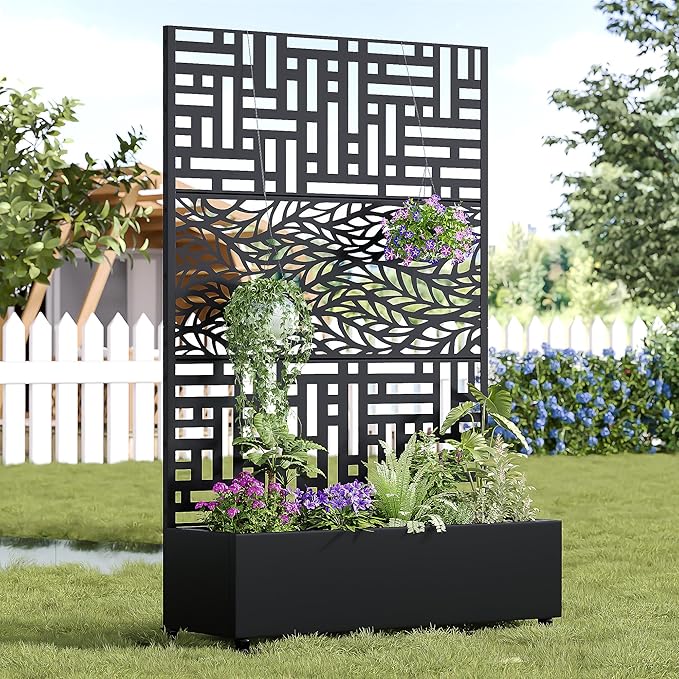 Casaphoria Metal Raised Garden Bed with Trellis and Wheels 72x47 Planter Box for Climbing Plants Vines &amp Vegetables Features Drainage Holes Helen &ampSpring