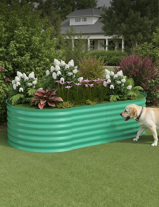 6X3X2ft Galvanized Steel Raised Garden Bed 2-Pack Multi-Size Oval Wave Planter Boxes for Herbs/Vegetables/Flowers - Open-Base Drainage &amp Rust-Proofs Design Tool-Free Assembly(Emerald Green)