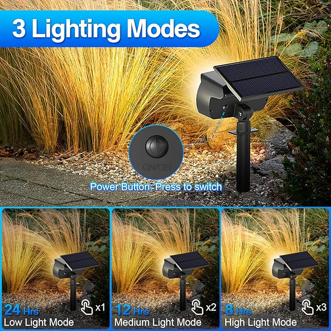 108 LED Solar Spot Lights Outdoor Solar Lights Outdoor IP65 Waterproof 3 Modes Solar Landscape Spotlights Large Solar Powered Panel Lights for Garden Yard Pathway(Warm White/6 Pack)