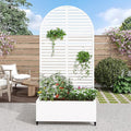Casaphoria Metal Raised Garden Bed with Trellis and Wheels 72x35x16 Arched Planter Box for Climbing Plants Vegetables &amp Vines Features Drainage Holes and Privacy Screen (White-Louvered)