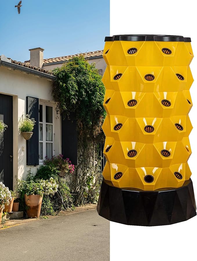 Hydroponics Growing SystemHydroponics Growing Sys for Indoor GardeningVertical Aeroponic Tower Garden to Grow Fruits VegetablesAero Gardening Sys &amp Hydroponic KitYellow-64holes