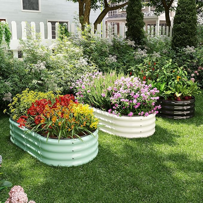 Galvanized Metal Planter Round Raised Garden Bed Kit for Gardening Outdoor3x3x1ft Grow Garden Box Raised Flower BedRound Galvanized Planter Outdoor Large Metal Fire Pit Ring Black