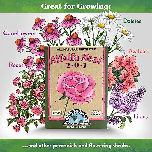 Down To Earth All Natural Fertilizers Organic Alfalfa Meal - Plant Food for Roses Bulbs Flowers and Ornamentals 2-0-1 4 lb (2 Pack)