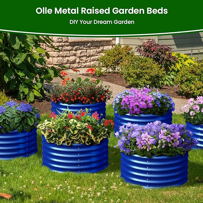 Olle Metal Raised Garden Bed 17 Tall Twin Round Raised Garden Bed Garden Boxes Outdoor Raised Bed Kit Galvanized Planter Boxes Garden Planters for Outdoor Plants Cobalt Blue 24 X 17