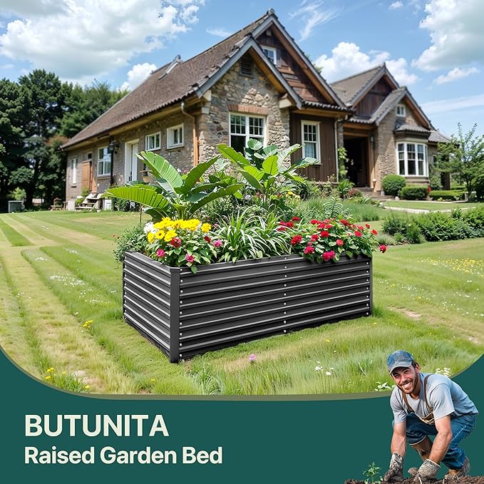 Raised Garden Bed 6x3x2ft Galvanized Raised Garden Beds Outdoor for Vegetables Flowers Herbs Steel Large Deep Planter Box Tall Raised Garden Bed with 3ftx30ft Weed Barrier Fabric and Glove Black