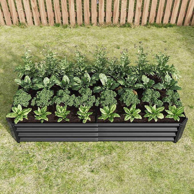 Angel Sar Galvanized Raised Garden Bed 6 x 3 x 1FT Metal Planter Boxes Outdoor with 2 Supporting Bars &amp Open Bottom Raised Garden Beds Outdoor Planter Box for Vegetables Flowers Hurbs Black