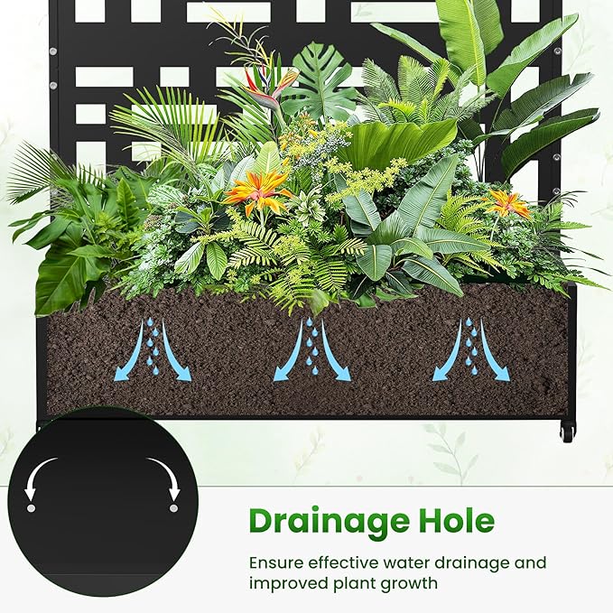 Nexum Metal Planter Box with Trellis &amp Wheels 71x47x16 Planter Boxes Outdoor with Drainage Holes Privacy Planters for Patio Balcony Backyard Poolside