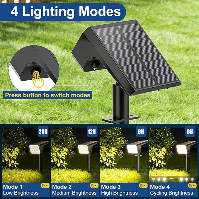 LANSOW 12 Pack Solar Spot Lights Outdoor Waterproof IP67 (90 LED/4 Modes) Solar Landscape Spotlights 2-in-1 Solar Powered Flood Lights for Yard Garden Pathway Outside Tree Auto ON/Off(Warm White)
