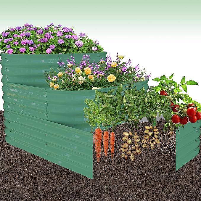 Raised Garden Bed 3-Tier Galvanized Raised Garden Bed with 3-in-1 Modular Design 17 Tall Metal Planter Box for Vegetables and Flowers Outdoor Planter for Gardening with Open Bottom Silver