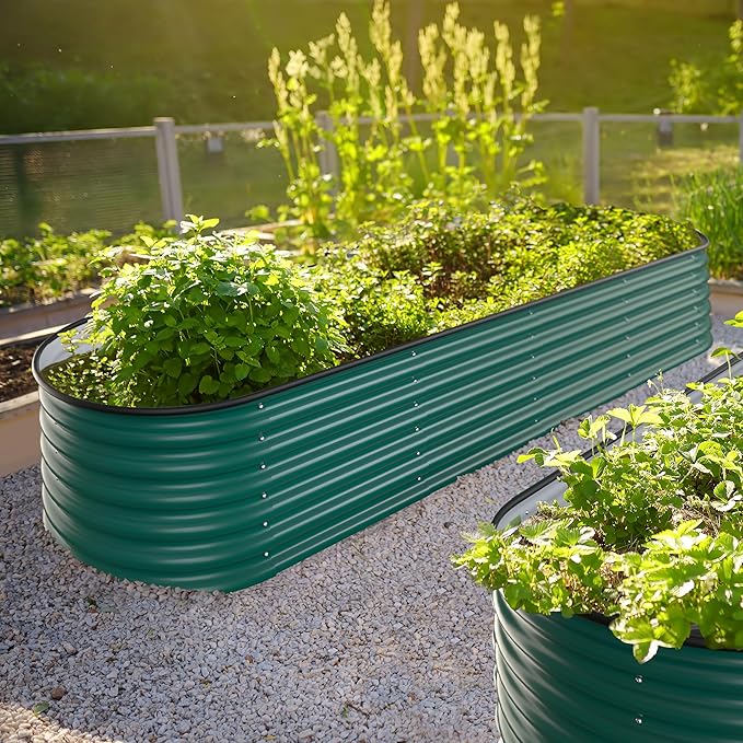 VEIKOU 17 H Raised Garden Bed 8x2FT Galvanized Raised Garden Bed with Flexible Configuration &amp Layout Metal Planter Boxes Outdoor for Plants Flowers 9 in 1 Raised Garden Bed Kit Green