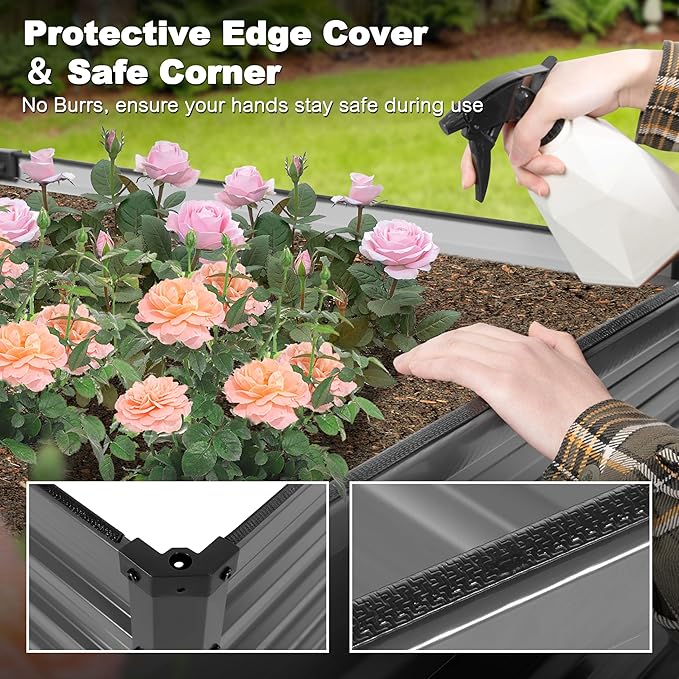 NUU GARDEN 6x3x2ft Rectangular Galvanized Raised Garden Bed for Gardening Elevated Planting Metal Planter Box Outdoor Patio Planting Bed for Vegetables Flowers Herb Dark Gray