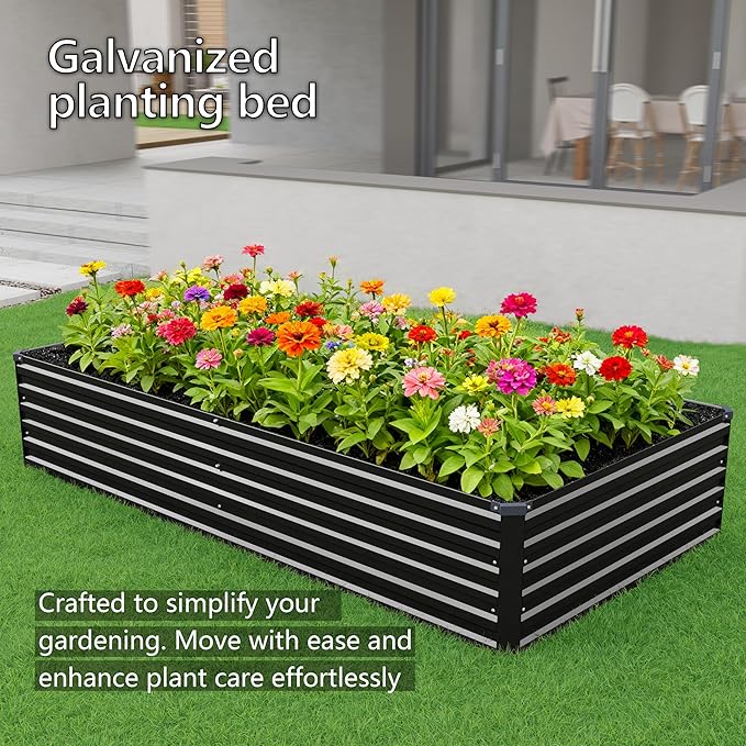 MGNO 12x4x1.5FT Galvanized Raised Garden Bed-Outdoor Planter Box for Vegetables-Metal Garden BedRRectangle Planting Box for HerbFlowerBlack