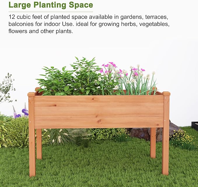 BIRASIL Outdoor Raised Garden Bed Wood Planter Box for Vegetable Flower Elevated Reinforced Large Garden Planters Boxes for Backyard Patio Gardening Balcony (48”L Brown)