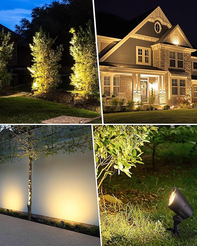 SUNVIE 6W LED Landscape Lights Low Voltage Landscape Lighting with Connectors Warm White Landscape Spotlights Outdoor 12-24V Waterproof Yard Garden Lights Wired Tree Wall Landscape Spotlights 8 Pack