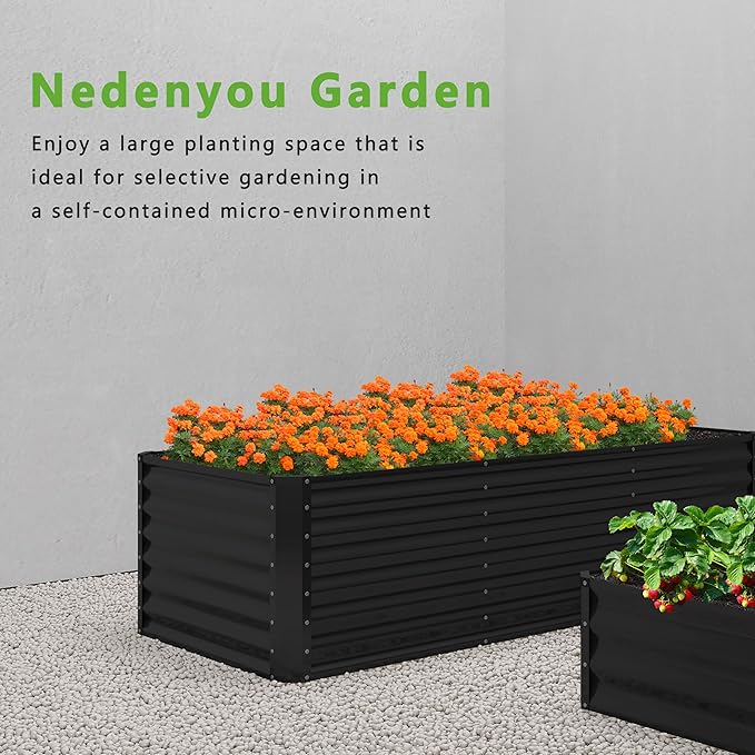 6x2x2FT Galvanized Raised Garden BedPlanter Raised Beds-Metal Garden BoxLarge Plant for Outdoor Planting Vegetables BedFlowerherb-Black