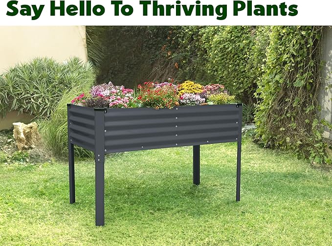 Galvanized Raised Garden Beds Outdoor with Legs // 48×24×31in Elevated Planter Box for Vegetables Flowers (Gray) // Large Metal Garden Bed for Backyard Patio Gardening