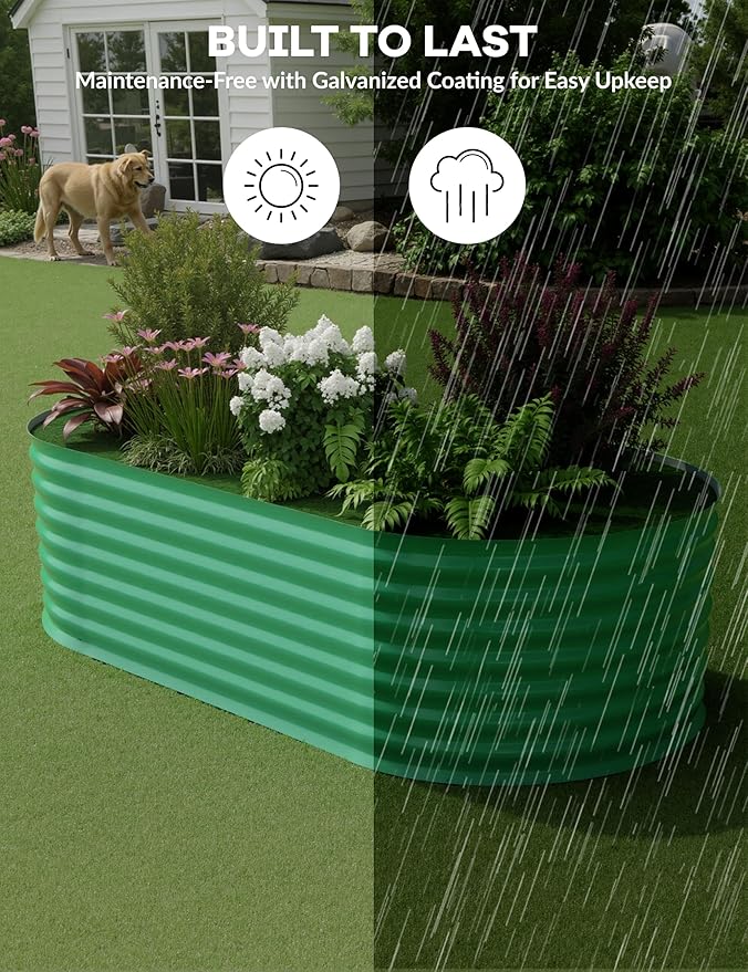 2 PCS Metal Raised Garden Beds Outdoor Galvanized Steel Planter Box for Flowers Vegetables Rust-Resistant Garden Box Easy Assembly Raised Beds Durable Planters for Outdoor Plants Green