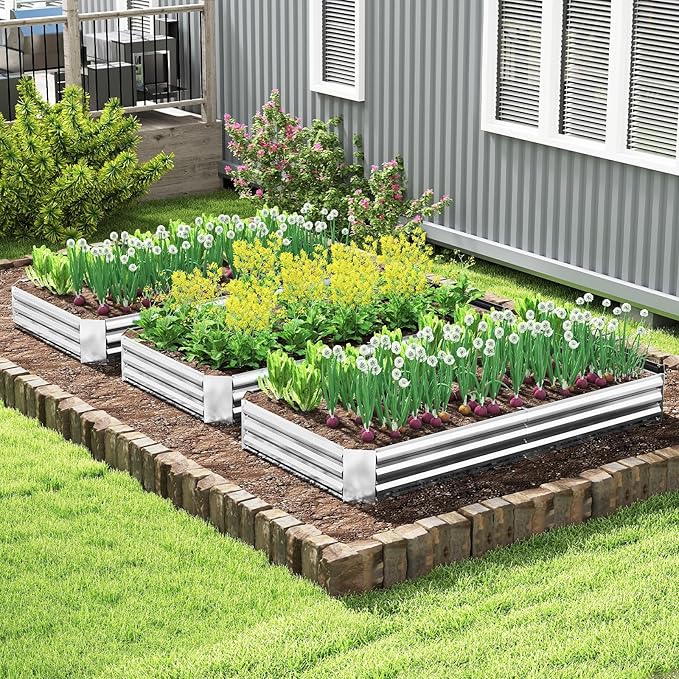 HAPPYGRILL 8x4x1FT Galvanized Raised Garden Bed Outdoor Metal Planter Box for Vegetable Flower Fruit Herb Galvanized Metal Garden Box with Open-Ended Base