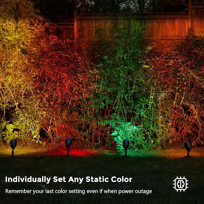 SURAIELEC LED Spotlight Remote Control Spot Lights Outdoor Indoor Plant Uplighting with Base Landscape Light for Yard Trees Holiday Decor Red Green Yellow Warm Glow Waterproof 10FT Cord