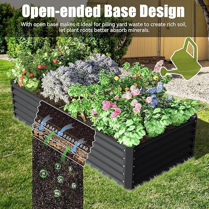 Planter Boxes Outdoor 6x3x1.5 Ft Metal Garden Raised Bed Galvanized Garden Boxes Outdoor Raised for Elevated Vegetable Flower Herbs (6x3x1.5FT-Dark Gray)
