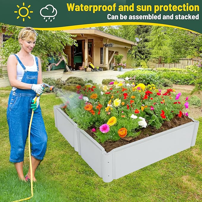 Raised Garden Bed Outdoor Planter Box Large Rectangular Planter for Outdoor Patio/Porch Durable All-Weather Use with Water Storage Long-Lasting