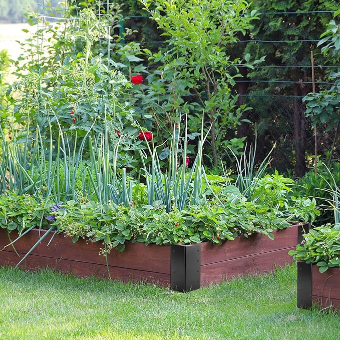 Raised Garden Bed Corner Brackets for Flower Vegetable Furniture Planter Wood Garden Bed Box Black Metal Corner Brackets Decorative with Screws (Matte Black -8pack 3x3x6)