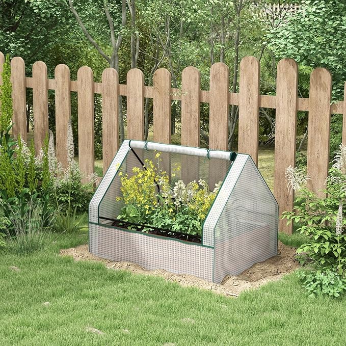 Raised Garden Bed with Mini Greenhouse Cover Galvanized Steel Planter Box for Herbs and Vegetables