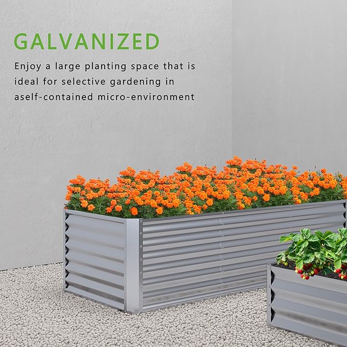 2PCS 6x2x1FT Galvanized Raised Garden BedPlanter Raised Beds-Metal Garden BoxLarge Plant for Outdoor Planting Vegetables BedFlowerherb-Silver
