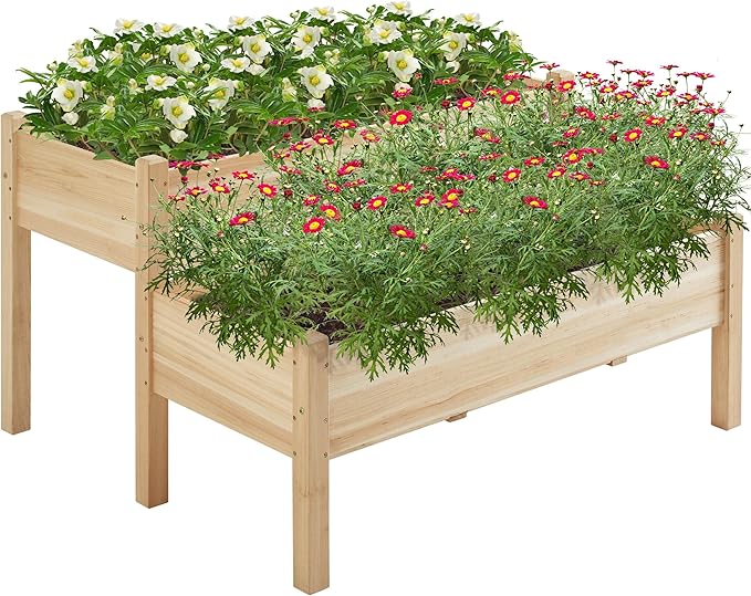 Yaheetech 47x41x30in Wooden Raised Garden Bed Horticulture Outdoor 2 Tiers Elevated Planter Grow Box for Herb with Legs &amp Drainage Holes