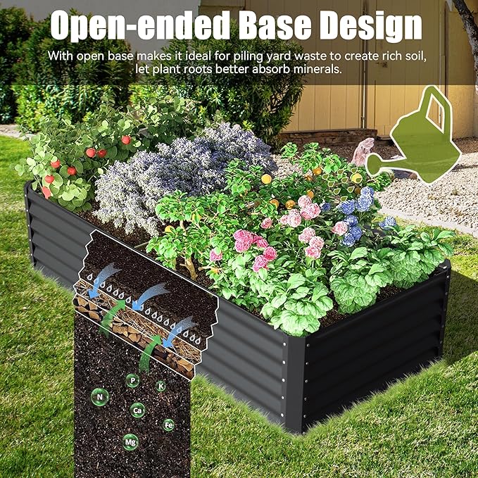 6x3x1.5ft Galvanized Raised Garden Bed Outdoor Planter GBoxes Large Metal Planter Box for Gardening Vegetables Fruits Flowers Gray