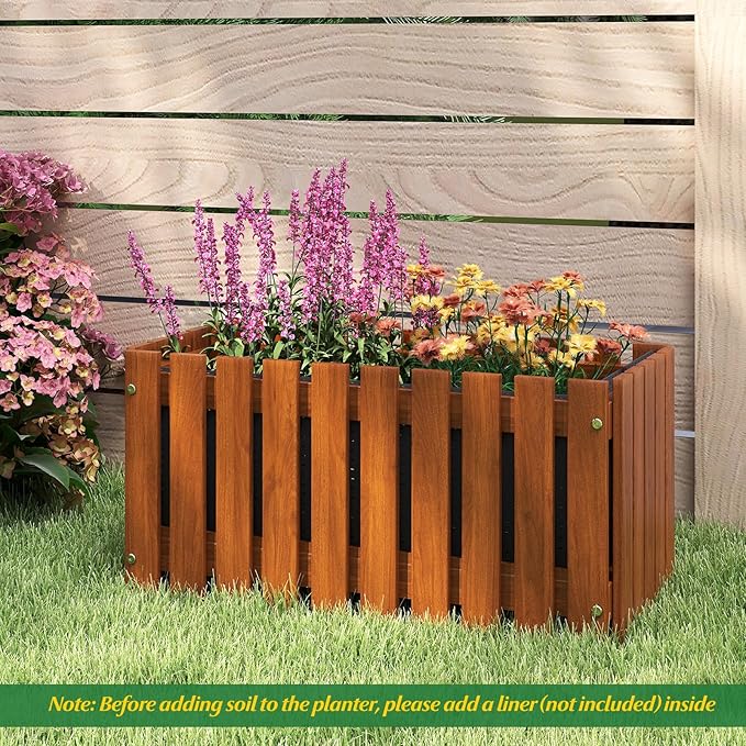 HAPPYGRILL Slat Style Planter Box Wood Raised Garden Bed for Flower Vegetable Rectangular Plant Container for Flowerpot Potted Plant Indoor Outdoor Flower Box for Patio Porch Yard Balcony (2)