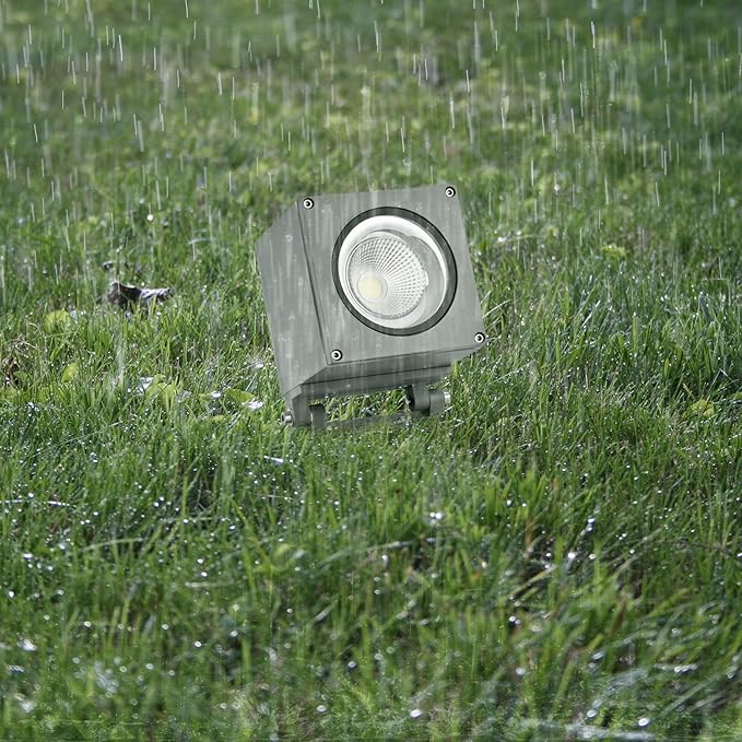 Kiven IP65 Waterproof LED Landscape Up Down Light Grey Square Decorative Spotlight with Plug-in Cord and Timer for Indoor Outdoor House Yard Step Statue LED Lawn Light (5W Cool White)