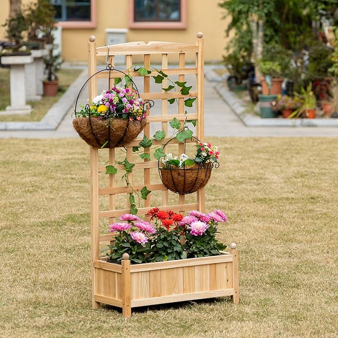 23.5x11.5x49.25 Sturdy Heavy-Duty Robust Premium Durable Quality Eco-Friendly Weatherproof Strong Solid Wooden Solid Garden Trellis Raised Bed Natural Finish