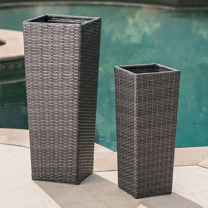 Rattan Flower Pot Grey