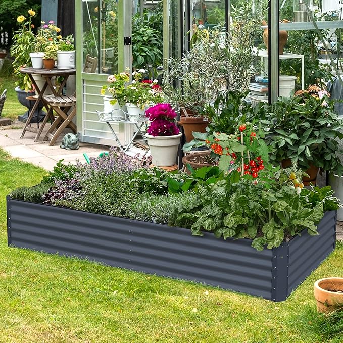Galvanized Raised Garden Bed Box Planter for Outdoor Plants 17 Extra Tall Raised Garden Beds Outdoor Garden Boxes Outdoor Raised Metal Raised Garden Beds for Vegetables 96X48X17 Midnight Grey