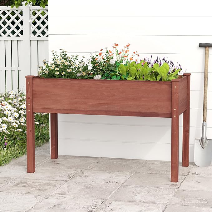 48x24x30 inch Raised Garden Bed with Legs Elevated Wooden Planter Box for Outdoor Plants Flowers Fruits Vegetable Herb Growing