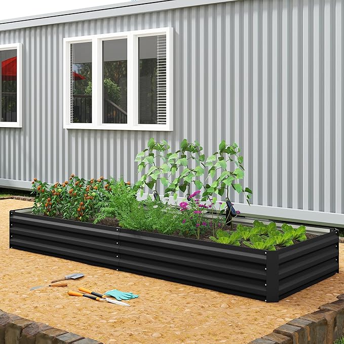 Outsunny Galvanized Raised Garden Bed 8' x 3' x 1' Metal Planter Box for Growing Vegetables Flowers Herbs Succulents Black