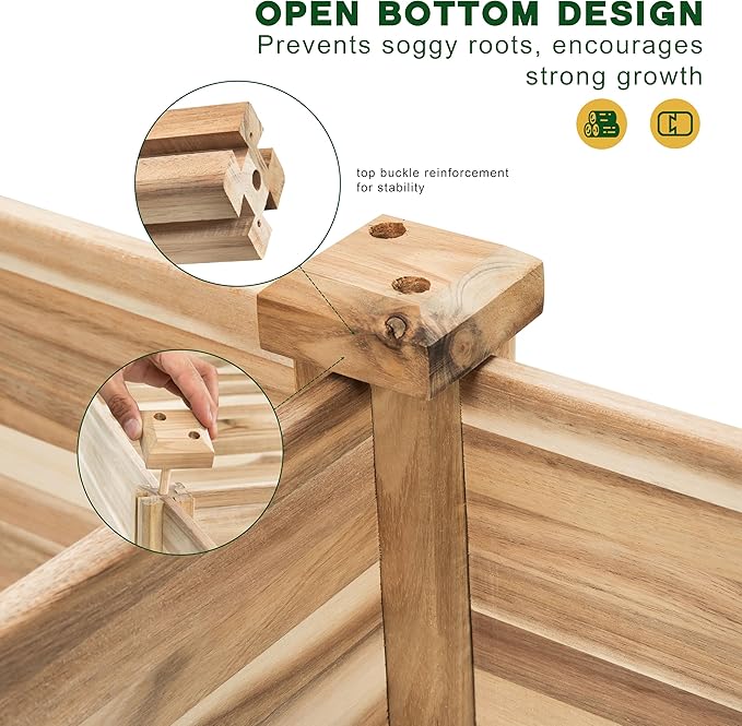 Durable Wooden Planter Box Outdoor – Natural Acacia Wood Raised Bed for Diverse Planting – Elevated Garden Box for Vegetables – Promotes Better Drainage – Sturdy Garden Bed (47x25x10 IN)