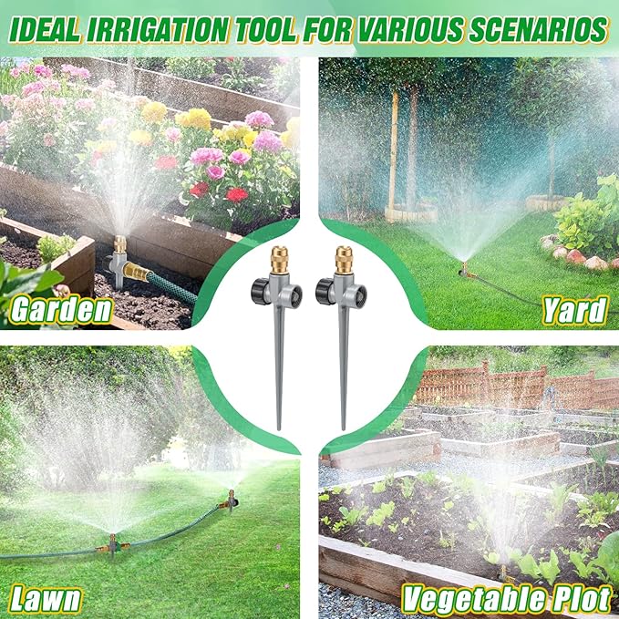 4 Pack Metal Lawn Sprinklers for Yard - 360° Coverage Water Sprinklers Adjustable Brass Nozzle with Aluminum Alloy Spike Base for Medium Garden Irrigation