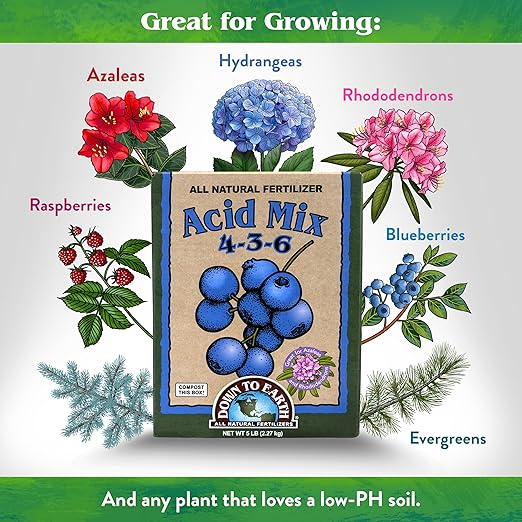 Down To Earth All Natural Fertilizers Organic Acid Mix - Plant Food for Blueberries Raspberries Azaleas and Rhododendrons 4-3-6 5 lb