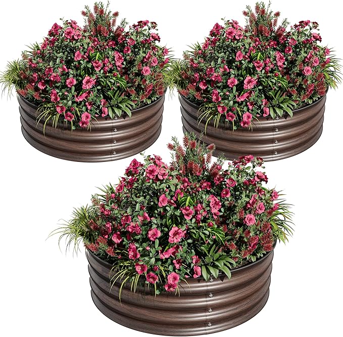 Round Raised Garden Bed 3PCS 2 x 1ft Galvanized Raised Boxes with Rust Corrosion Protection Easy Assembly Safe Edge Metal Garden Bed Kit for Planting Vegetables Fruits Flowers Wood