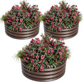 3 PCS 2 x 1ft Round Galvanized Raised Garden Bed Rust Corrosion-Resistant Metal Planter Box with Safe Rubber Edging Easy Assembly Open Bottom for Vegetables Flowers Fruits Herbs Wood