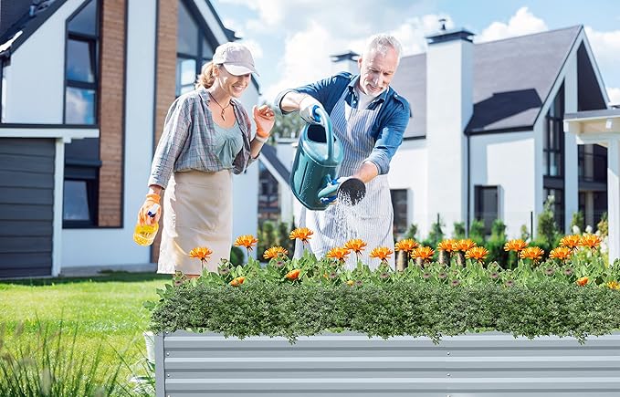 Planter Raised Beds Raised Garden Bed for Gardening Garden Boxes Outdoor Metal Raised Garden Beds 8x2x1 FT Galvanized Grey