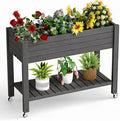 Elevated Raised Garden Bed with Legs 33.66 Tall Self-Watering Resin Outdoor Planter Box with Storage Shelf Drain Plug Water &amp Monitor for Plants Vegetables Flowers Fruits (Black)
