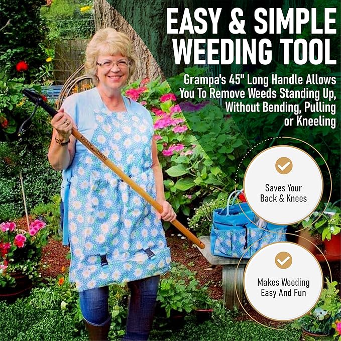 Grampa's Weeder - The Original Stand Up Weed Puller Tool with Long Handle - Made with Real Bamboo &amp 4-Claw Steel Head Design - Easily Remove Weeds Without Bending Pulling or Kneeling.