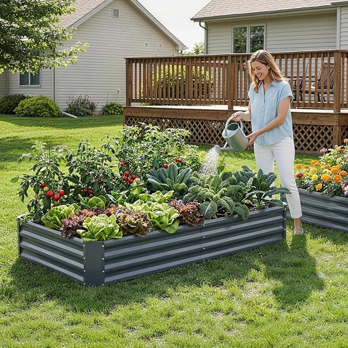 ZORMY 2Pack 6×3×1ft Galvanized Raised Garden Bed Kit Metal Planter Boxes Outdoor Large Raised Beds for Vegetables Fruits and Flowers - Grey