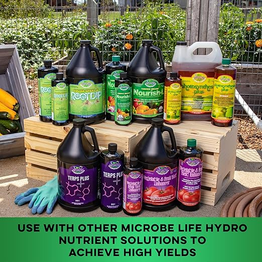 MICROBE LIFE HYDROPONICS Nourish-L Liquid Fertilizer Stimulator to Enhance Plant Nutrient Absorption for Fruits &amp Vegetables Use with Any Feeding Systems Including Hydroponics or Soil 32 Ounces